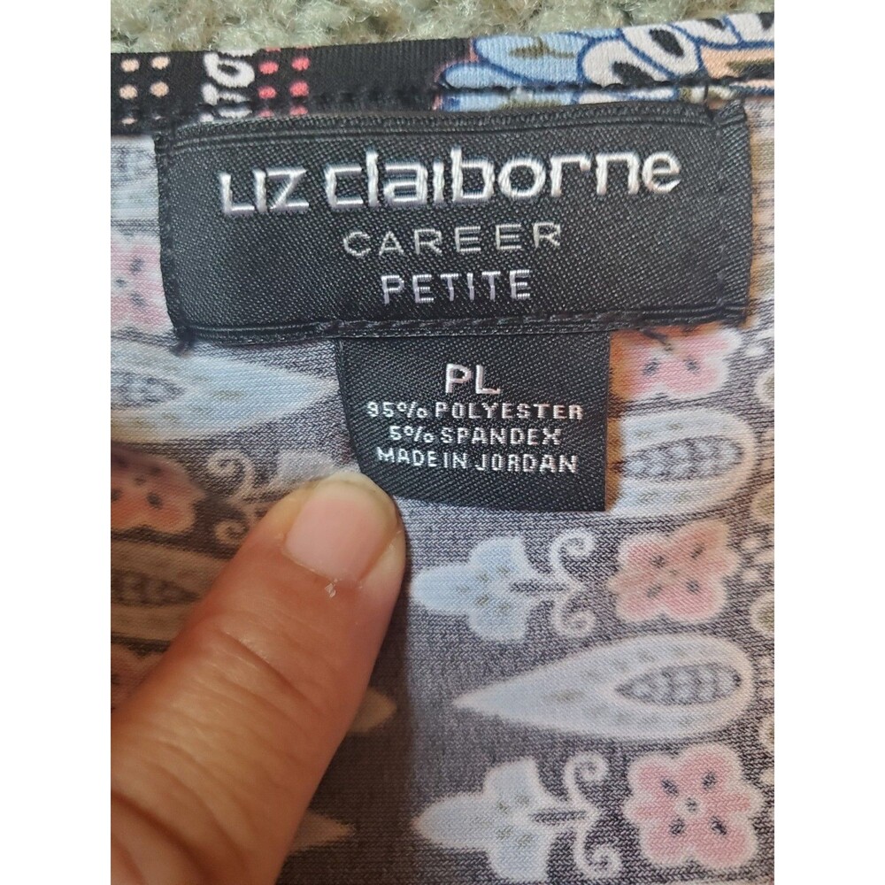 Liz Claiborne Career Petite Short Sleeve Key Hole Crew Neck Blouse Size PL Multi - Picture 7 of 15